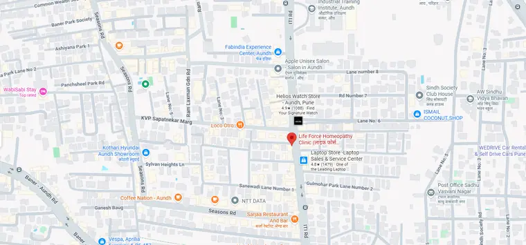 Map showing Life Force Homeopathy Clinic in Aundh