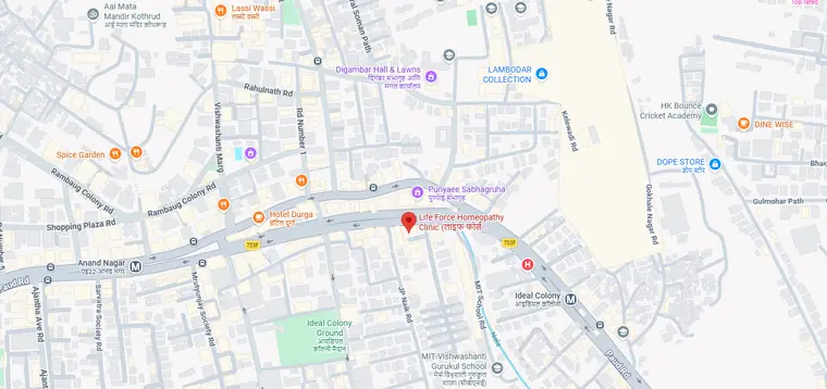 Map showing Life Force Homeopathy Clinic in Paud Road